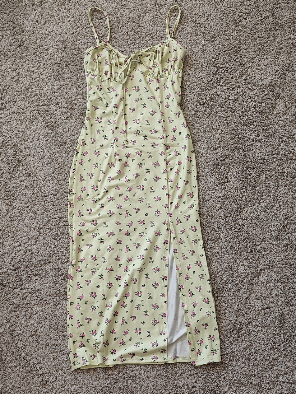Yellow Floral Slip Dress with Side Slit